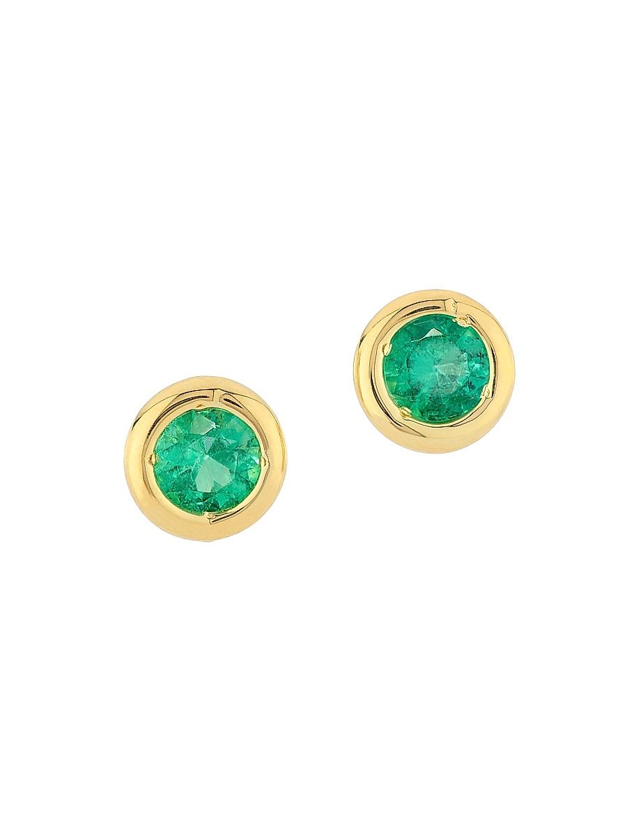 Women's Tiny Treasures 18K Yellow Gold & Emerald Stud Earrings - Emerald