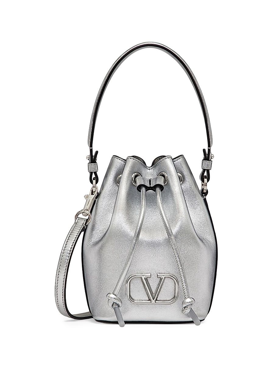 Women's Mini Vlogo Signature Bucket Bag In Metallic Nappa Leather - Silver