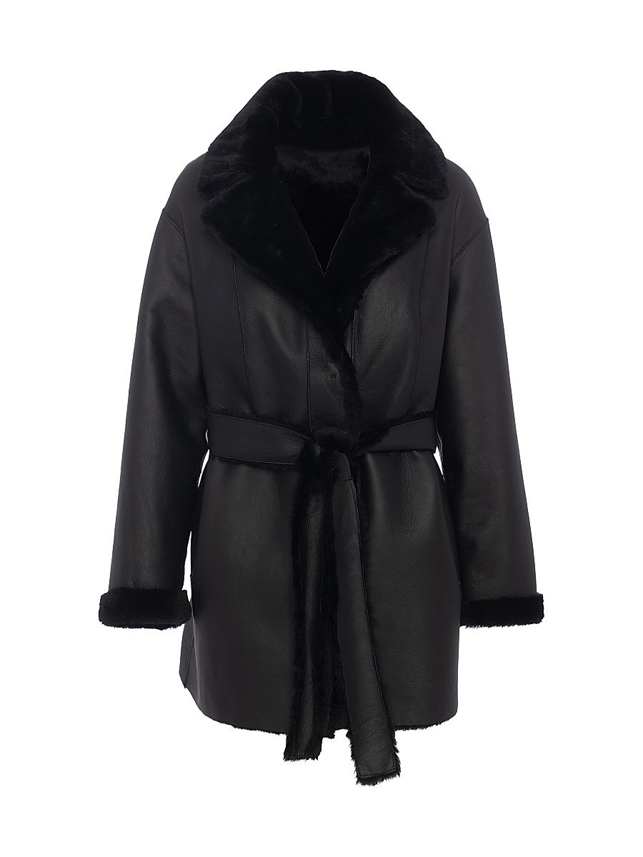 Women's Merino Shearling Lamb Stroller, Belt - Black - Size Large