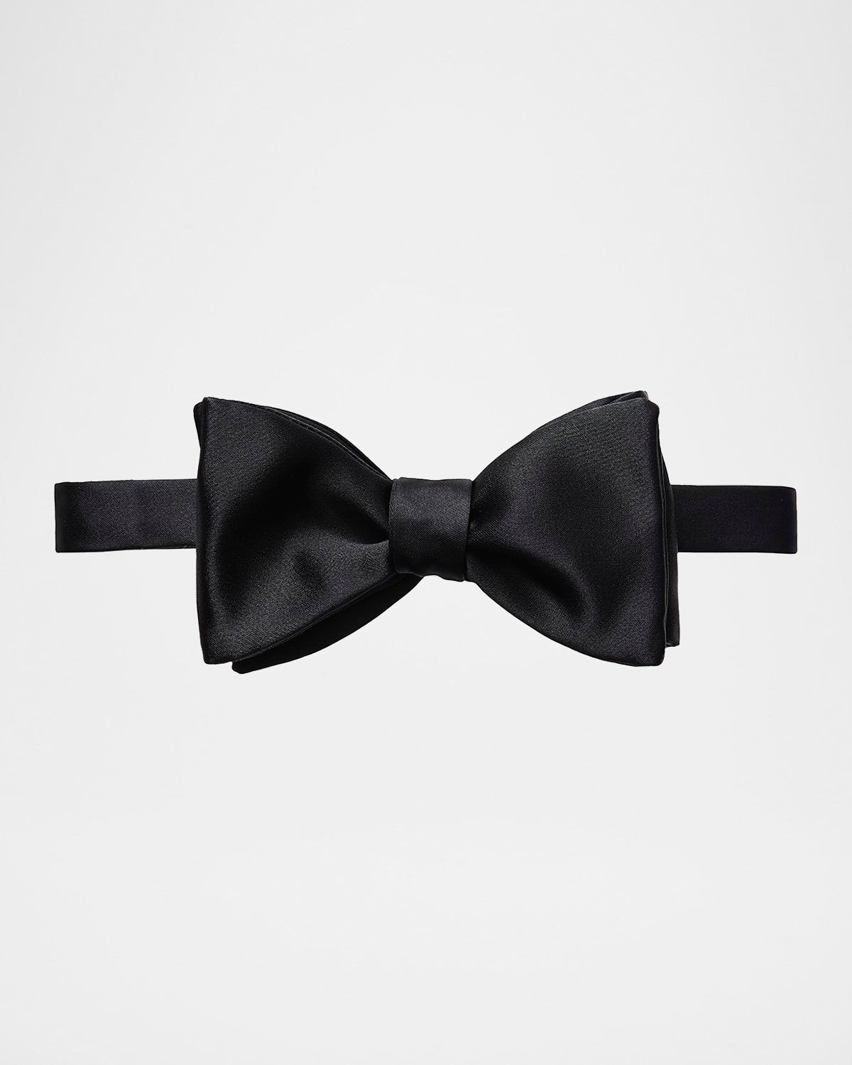 Black Silk Satin Self Tied Bow Tie