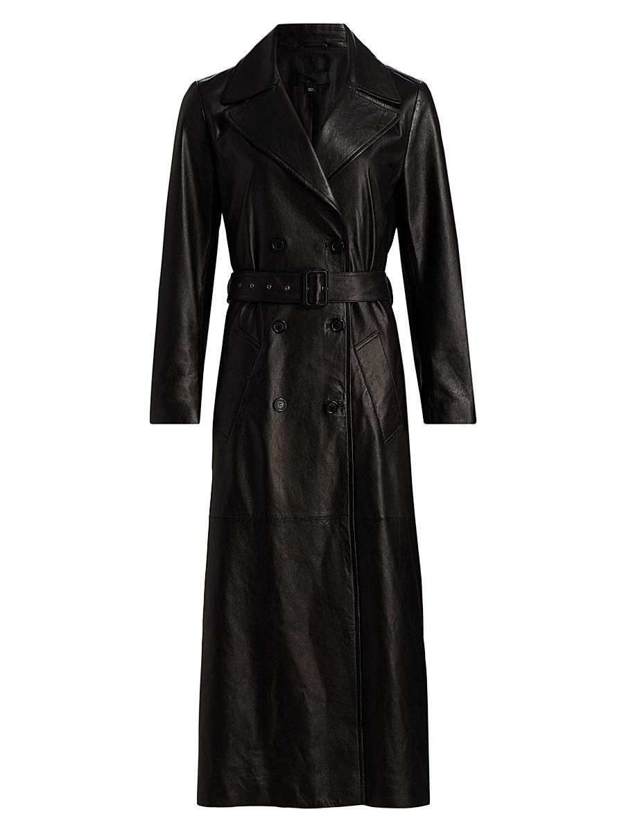 Women's Arsene Leather Double-Breasted Trench Coat - Black - Size XL