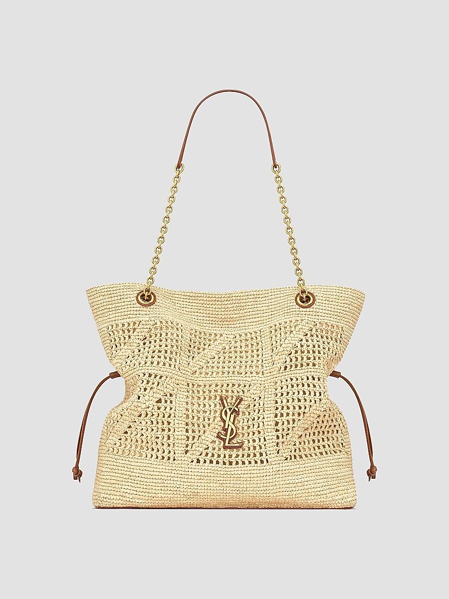 Saint Laurent Women's Jamie Shopping Tote Bag in Raffia - Natural And Brick