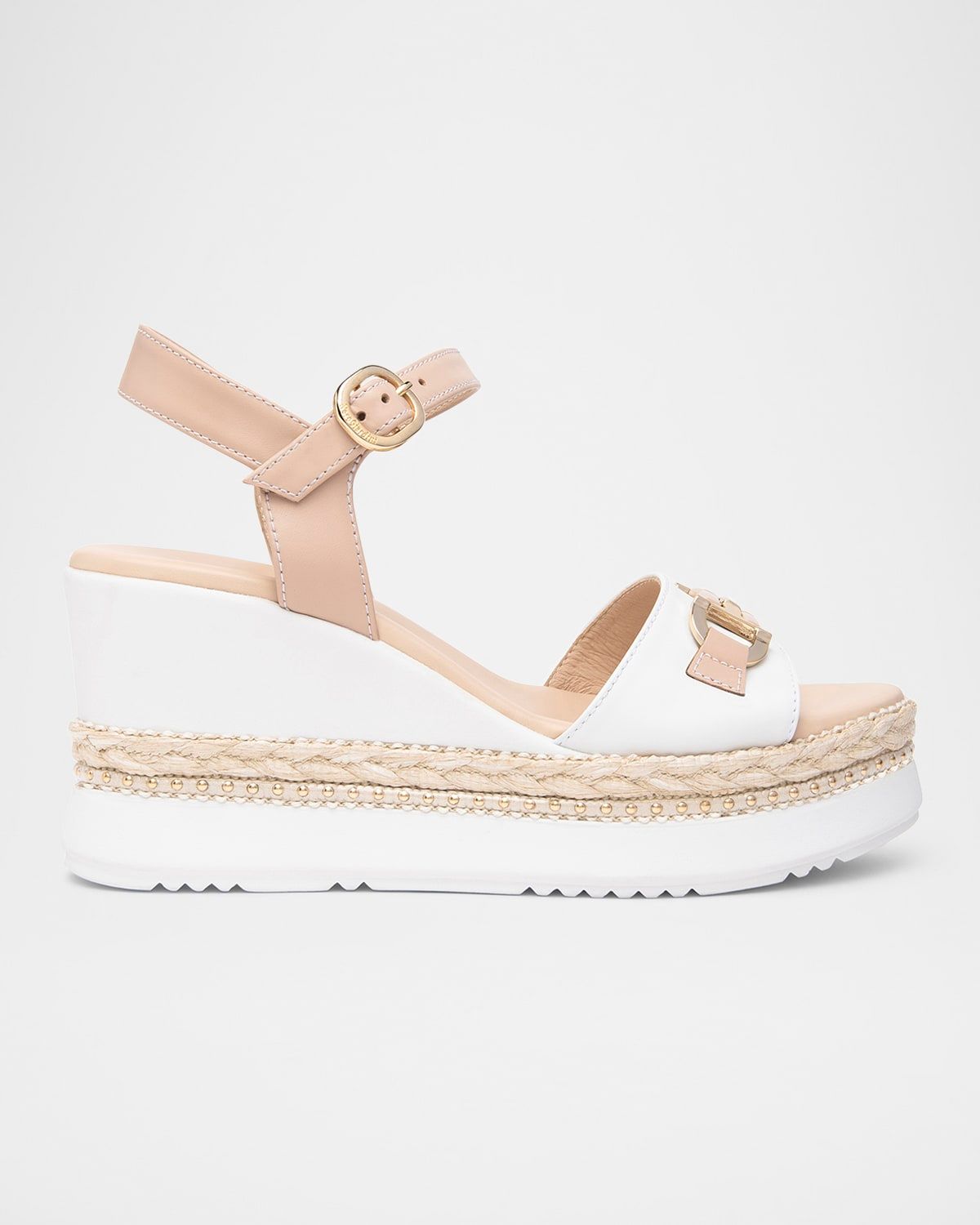 Leather Horsebit Roped Platform Wedge Sandals