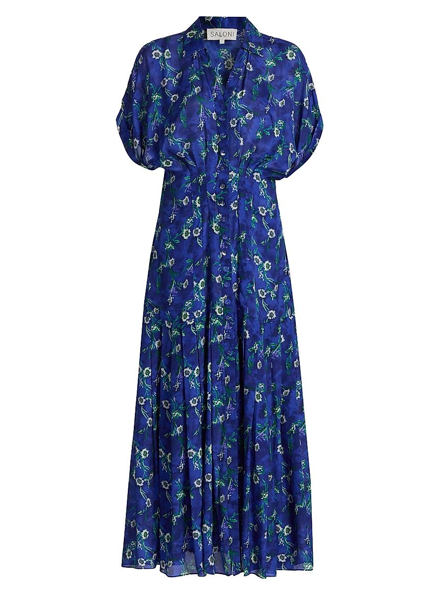 Women's Riya Floral Satin Midi-Shirtdress - Primrose - Size 12