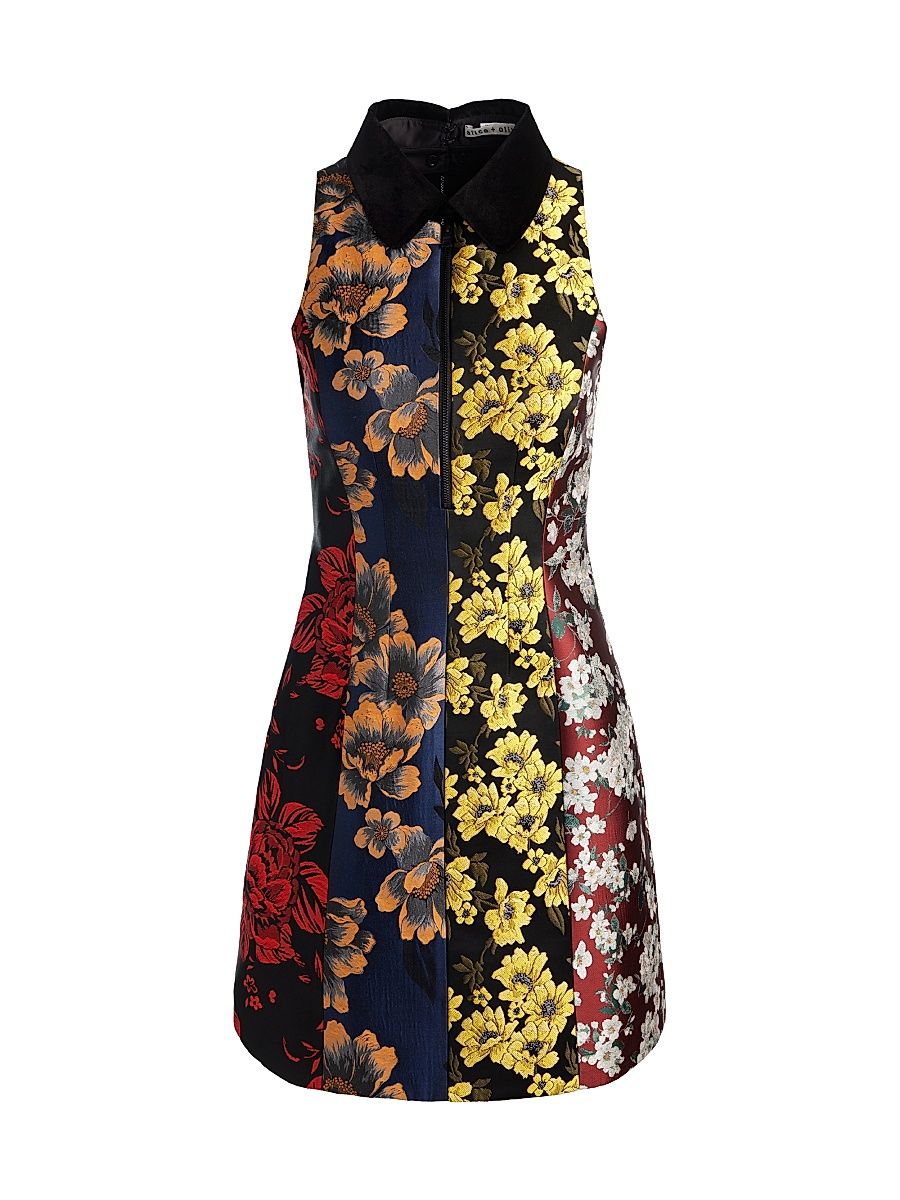 Women's Velia Jacquard Collared Minidress - Black Multi - Size 6