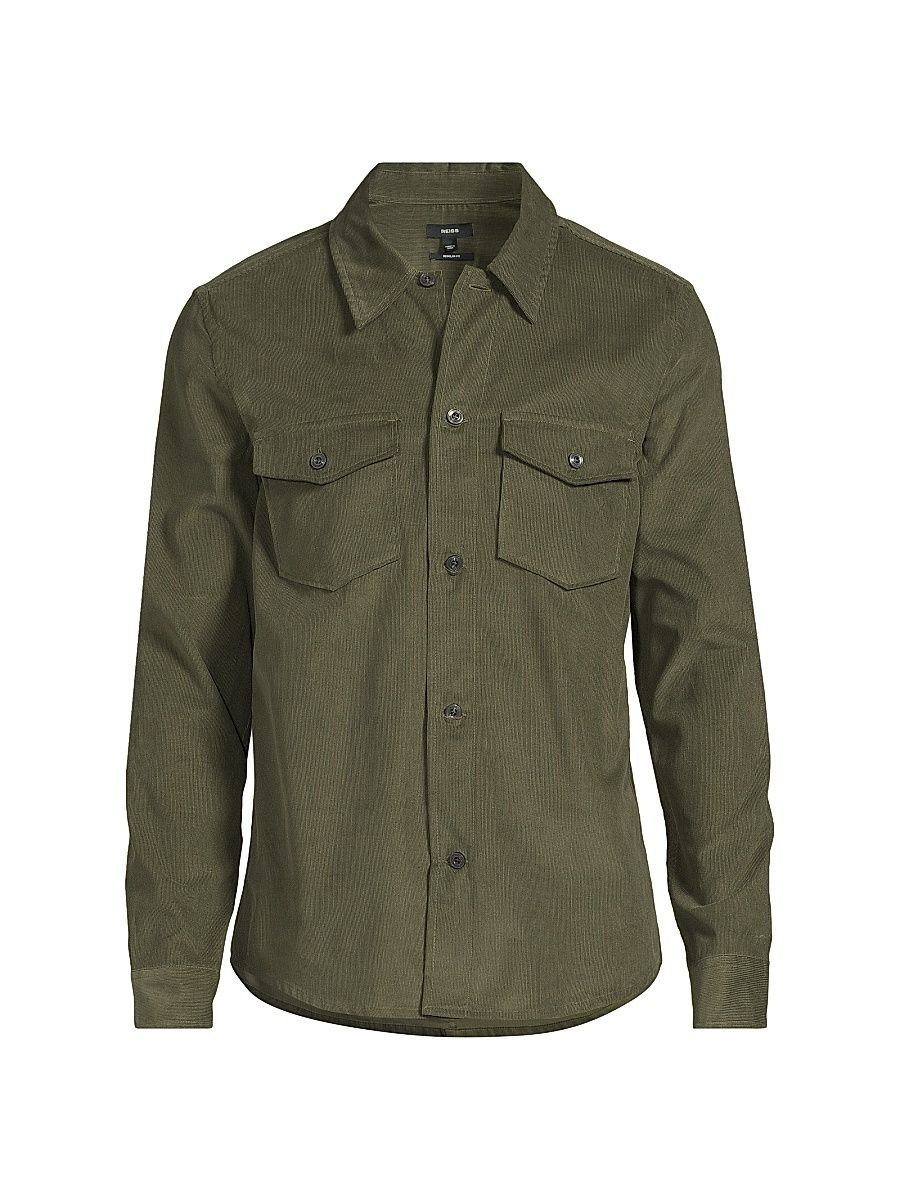 Men's Kai Cotton Corduroy Overshirt - Khaki Green - Size XL