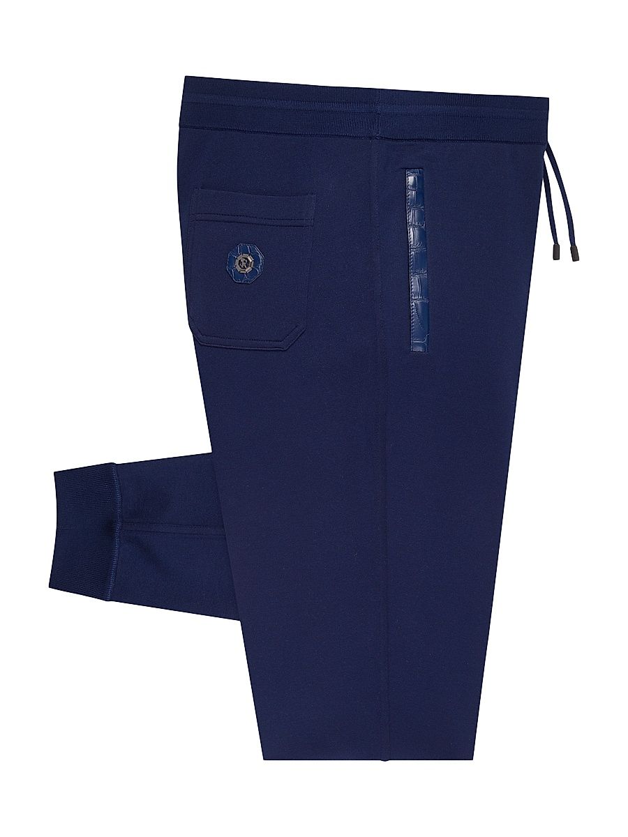 Men's Silk and Cotton with Croc Jogging Trousers - Deep Blue - Size 40
