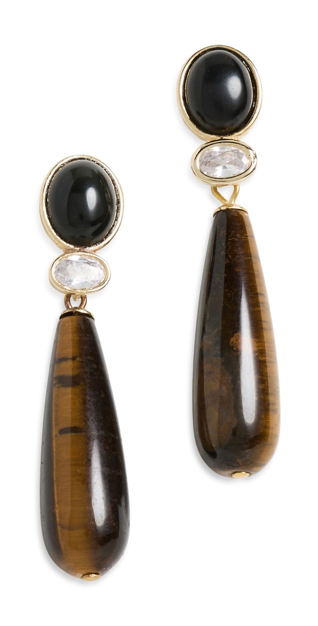 SHASHI Onyx and Tiger Eye Gemstone Earrings Gold/Tiger Eye One Size
