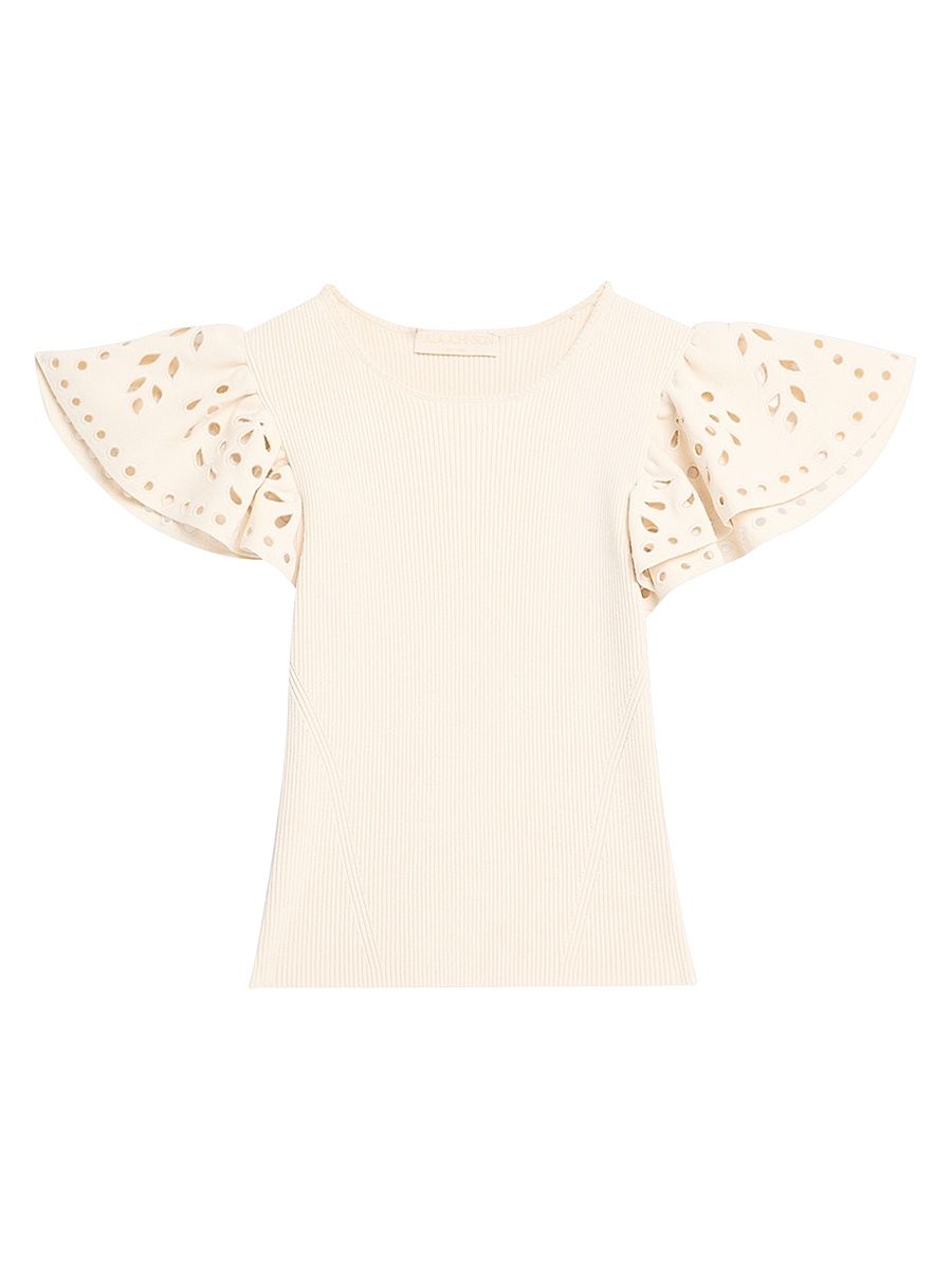 Women's Edith Knit Ruffle-Sleeve Top - White - Size Small