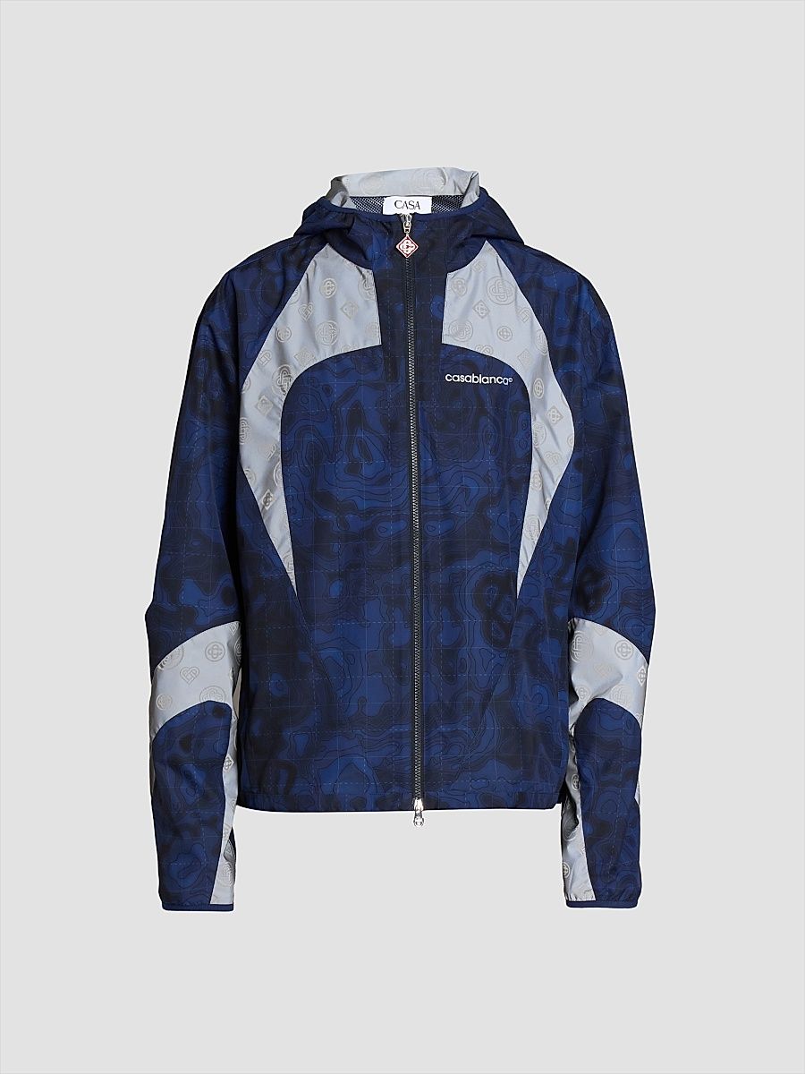 Casablanca Men's Printed Full-Zip Hooded Jacket - Blue - Size XXL