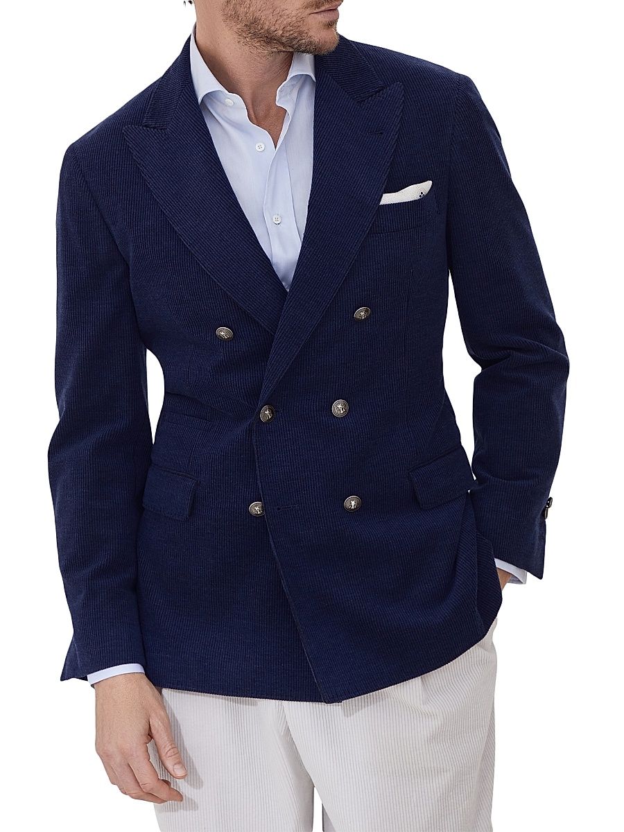 Men's Corduroy One and a Half Breasted Deconstructed Blazer - Sapphire - Size 46