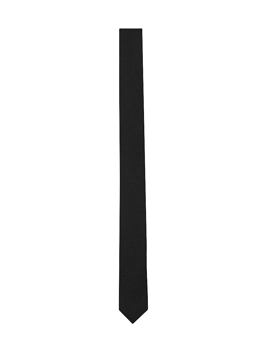 Saint Laurent Men's Signature Evening Skinny Tie in Silk Grosgrain - Black - Size Large