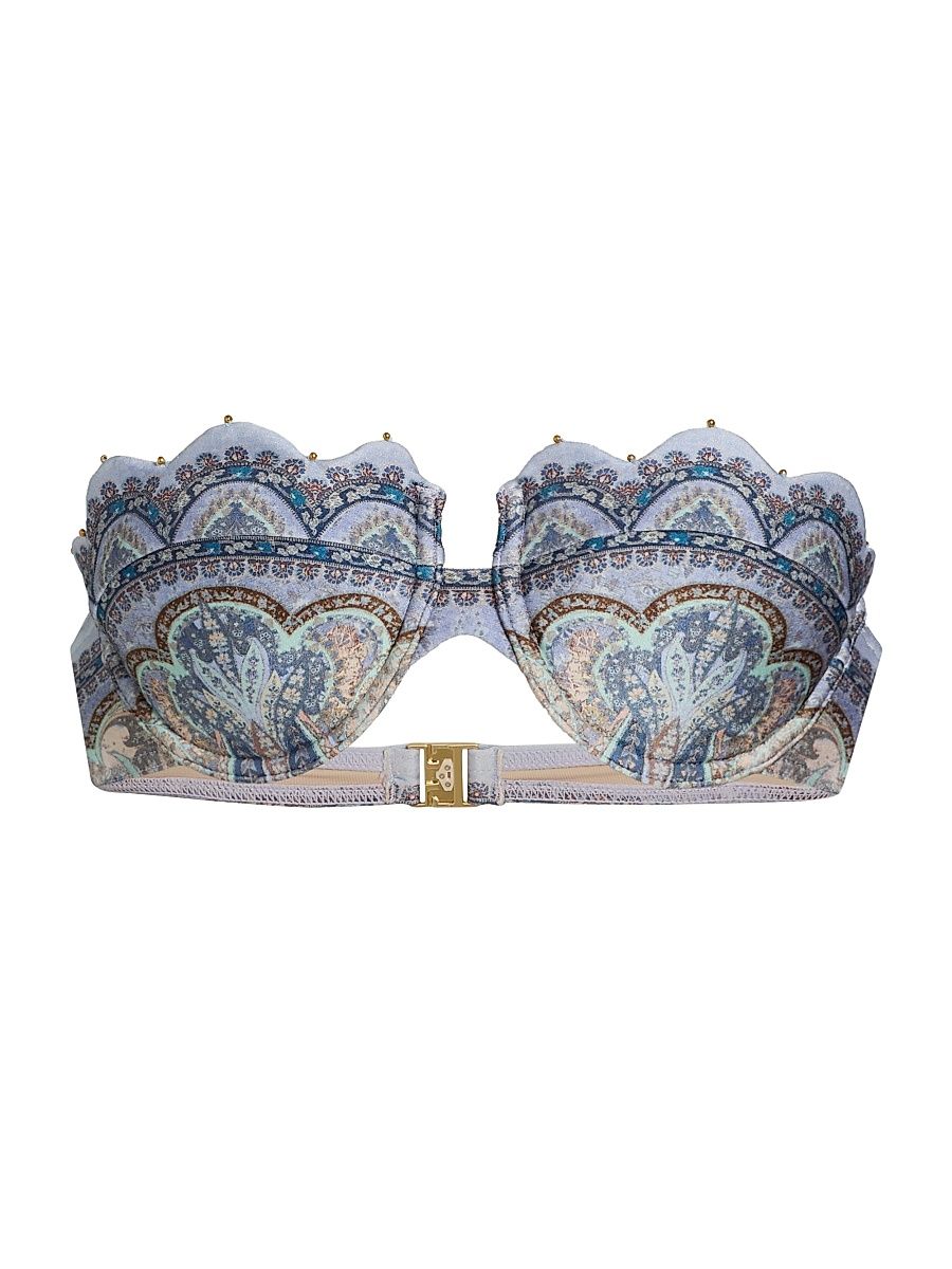 Women's Wanderlust Scallop Balconette Printed Bikini Top - Tapestry Blue Multi - Size XL