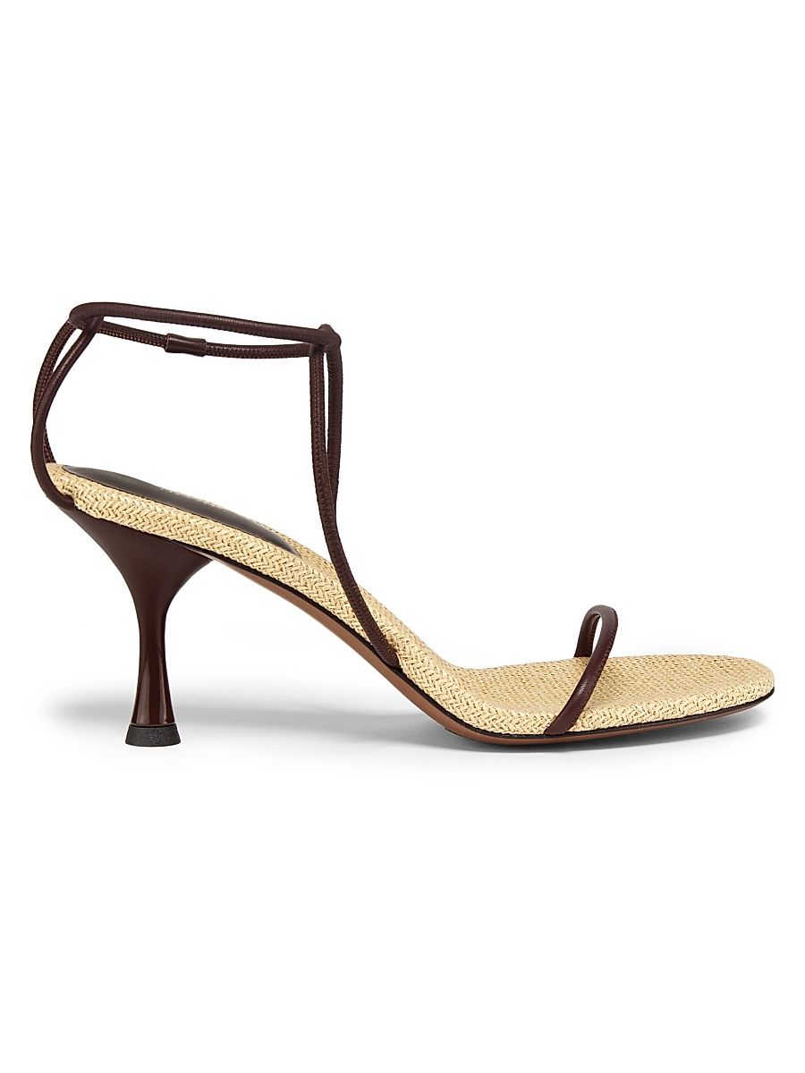 Women's Nenque 80MM Raffia & Leather Sandals - Dark Chocolate - Size 10.5