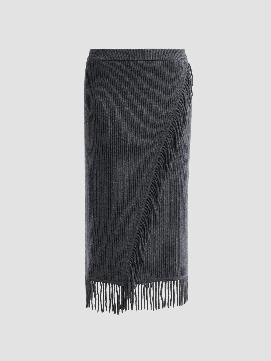SIMKHAI Women's Casey Wool-Cashmere Wool Midi Skirt - Mushroom Melange - Size XL