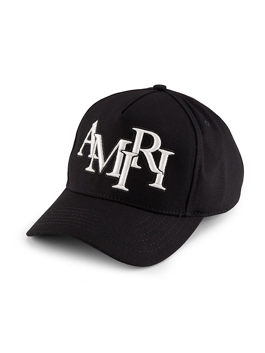 Men's Staggered Logo Canvas Hat - Black White