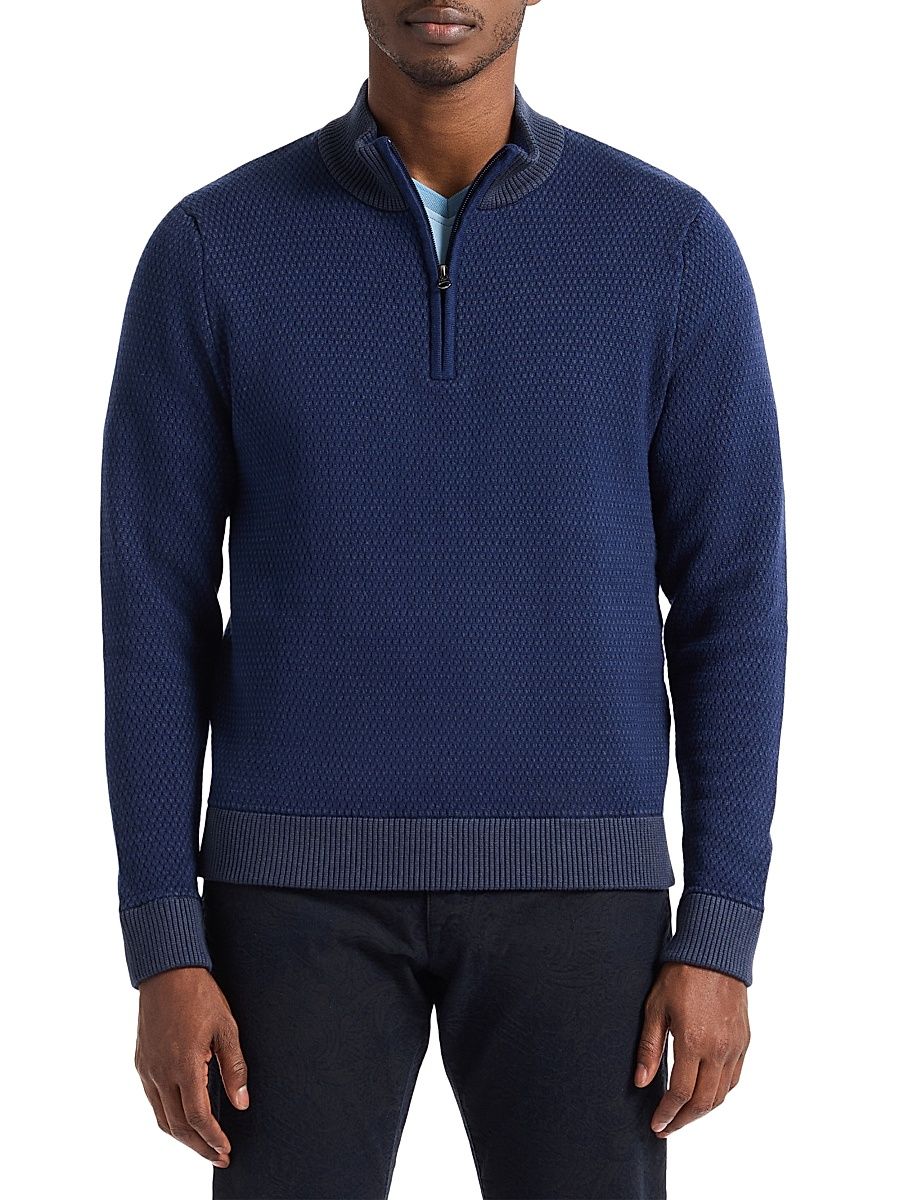 Men's Walton Cotton & Silk Zip Sweater - Navy - Size XXXL