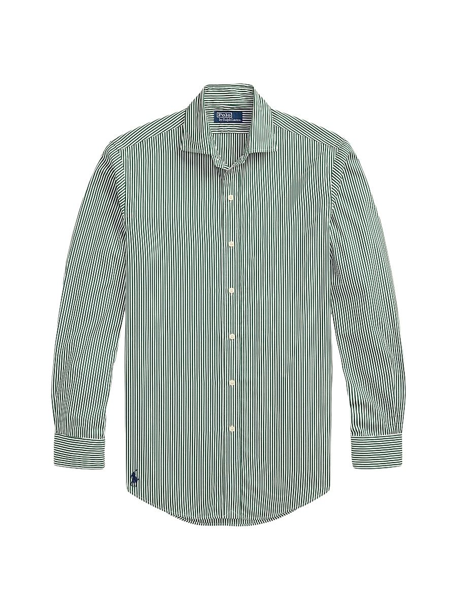 Men's Striped Poplin Button-Front Shirt - New Forest White - Size XXL