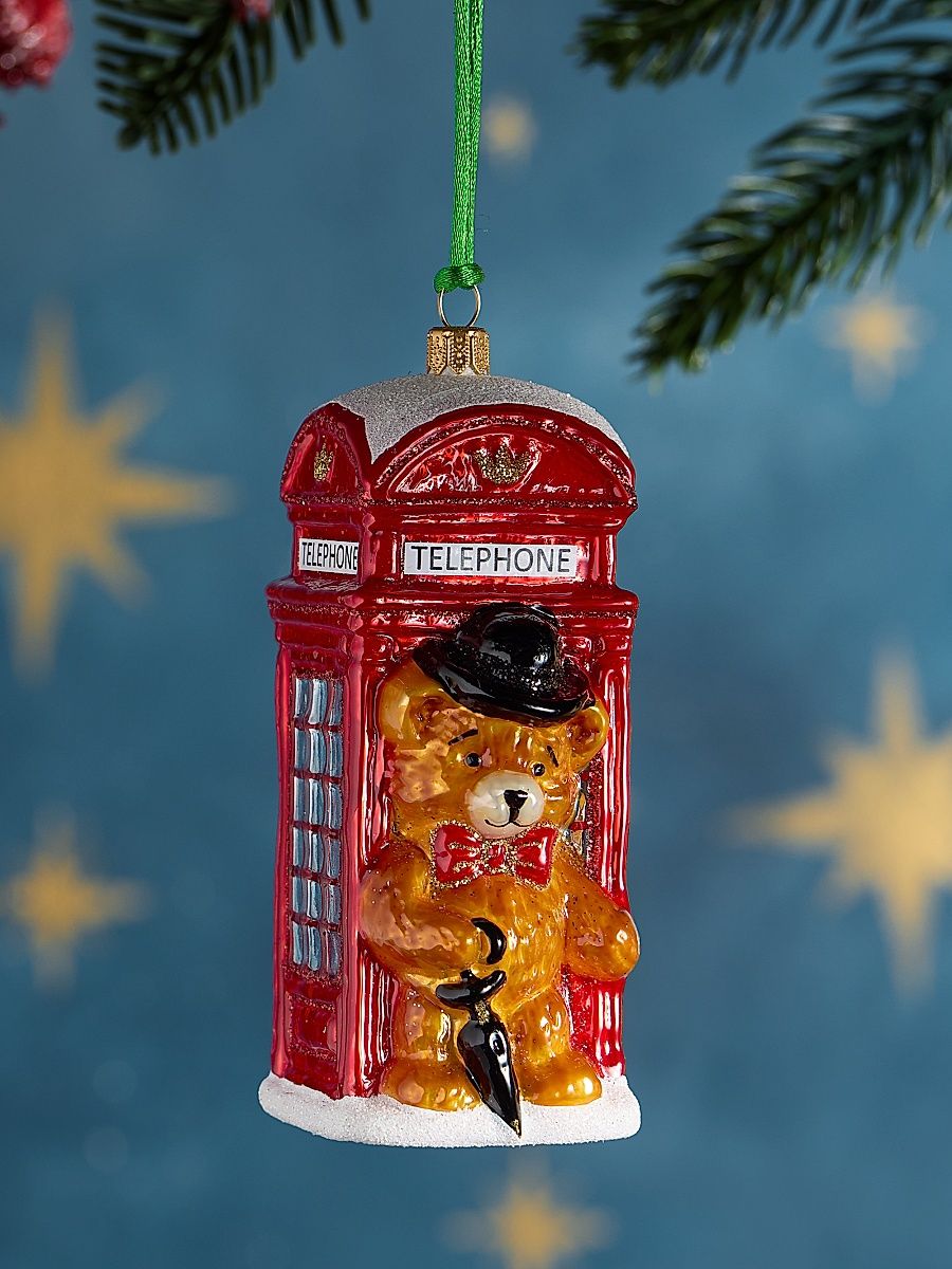 Teddy Bear In London Glass Ornament