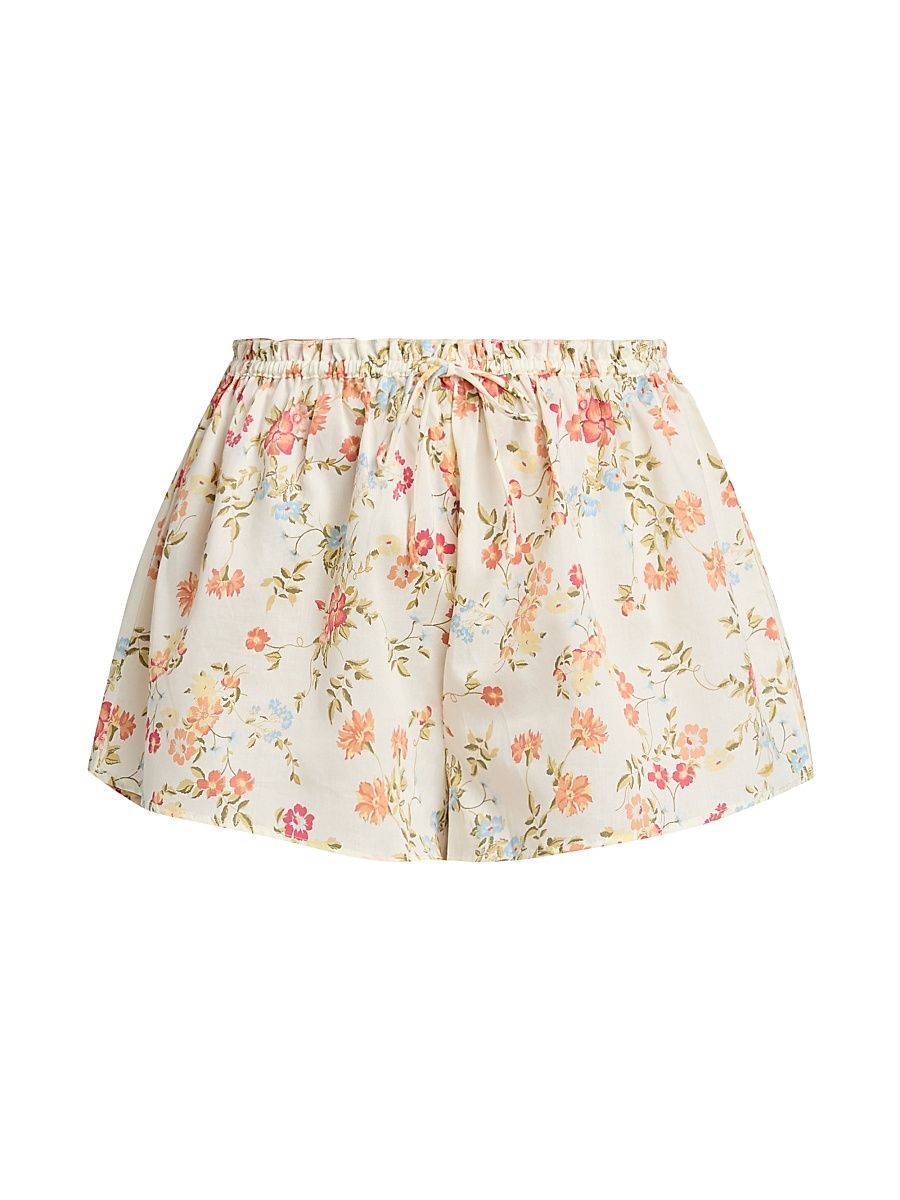 Women's Amber Printed Cotton Sateen Shorts - Peach - Size XS