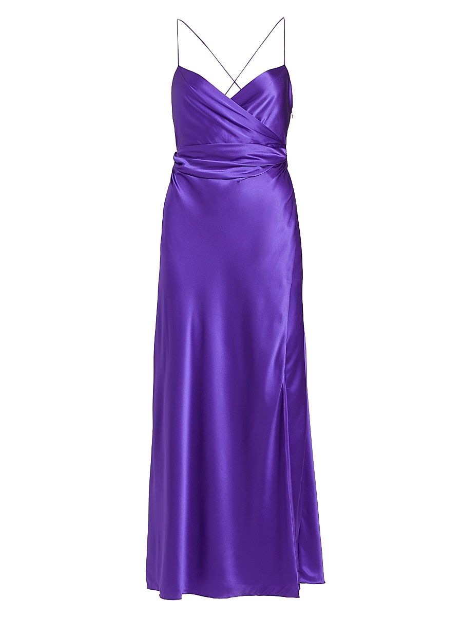 Women's V-Neck Wrap Silk Gown - Violet - Size 2