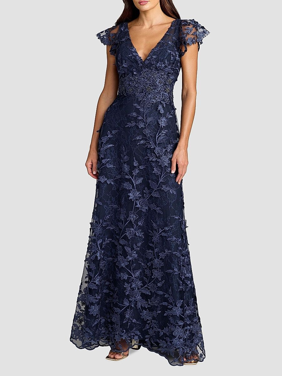 Mac Duggal Women's Floral Appliqué Tulle Gown - Midnight - Size 20