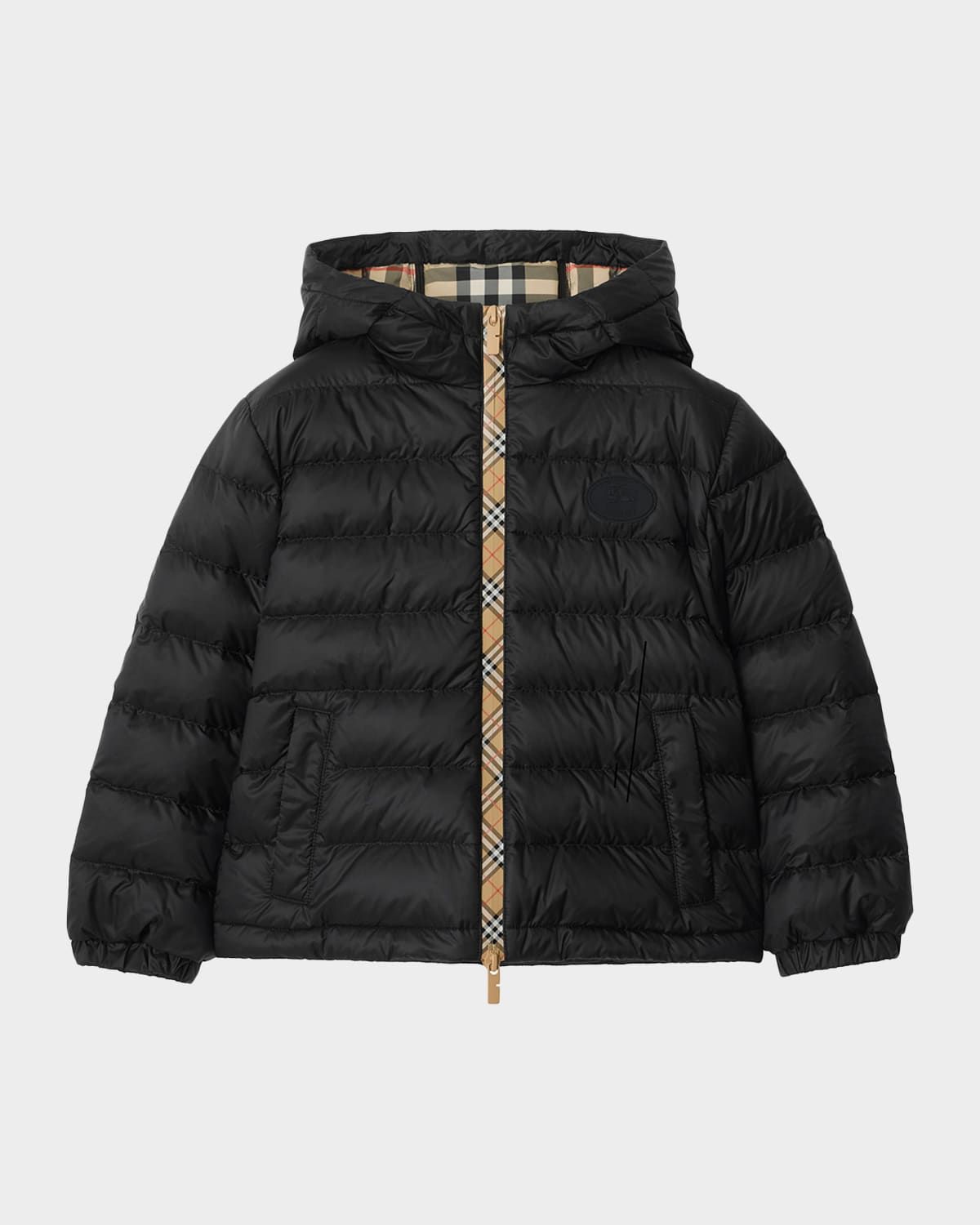 Boy & apos;s Checker-Tape Nylon Hooded Puffer Jacket, Size 4-14