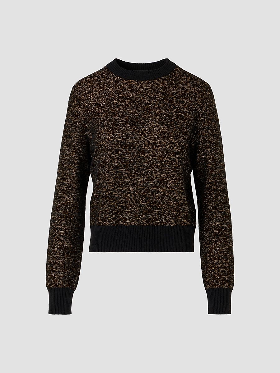 Women's Metallic Cashmere-Blend Crewneck Sweater - Black Gold - Size 8