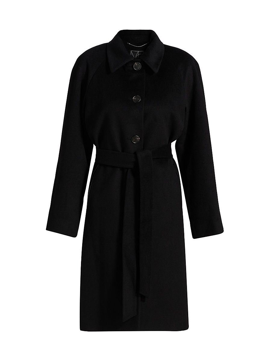 Women's Belted Wool-Blend Coat - Black - Size XL