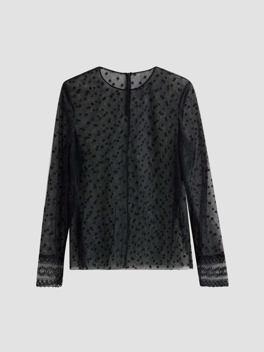 Alberta Ferretti Women's Polka Dot Sheer Tulle Blouse - Black - Size 12