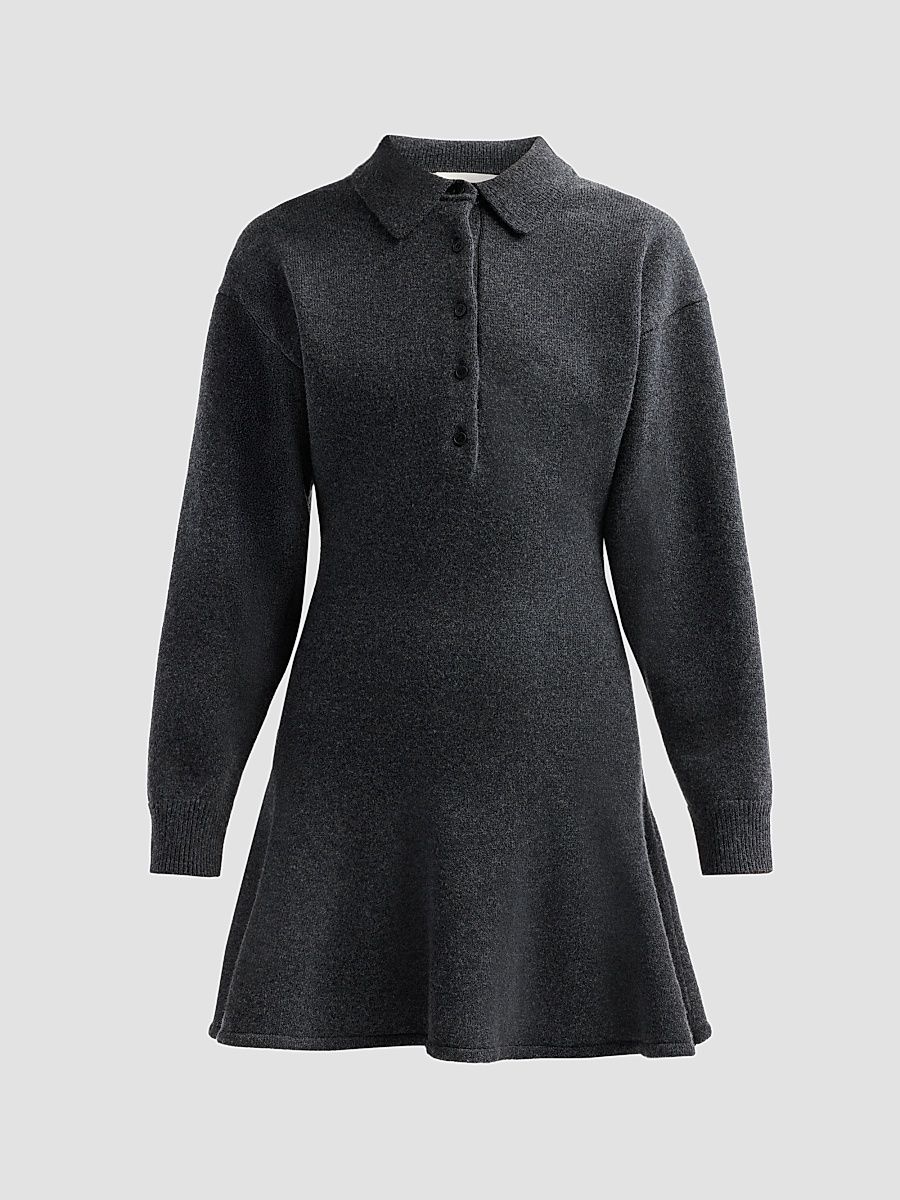 Women's Wool-Blend Mini Polo Dress - Charcoal - Size Large