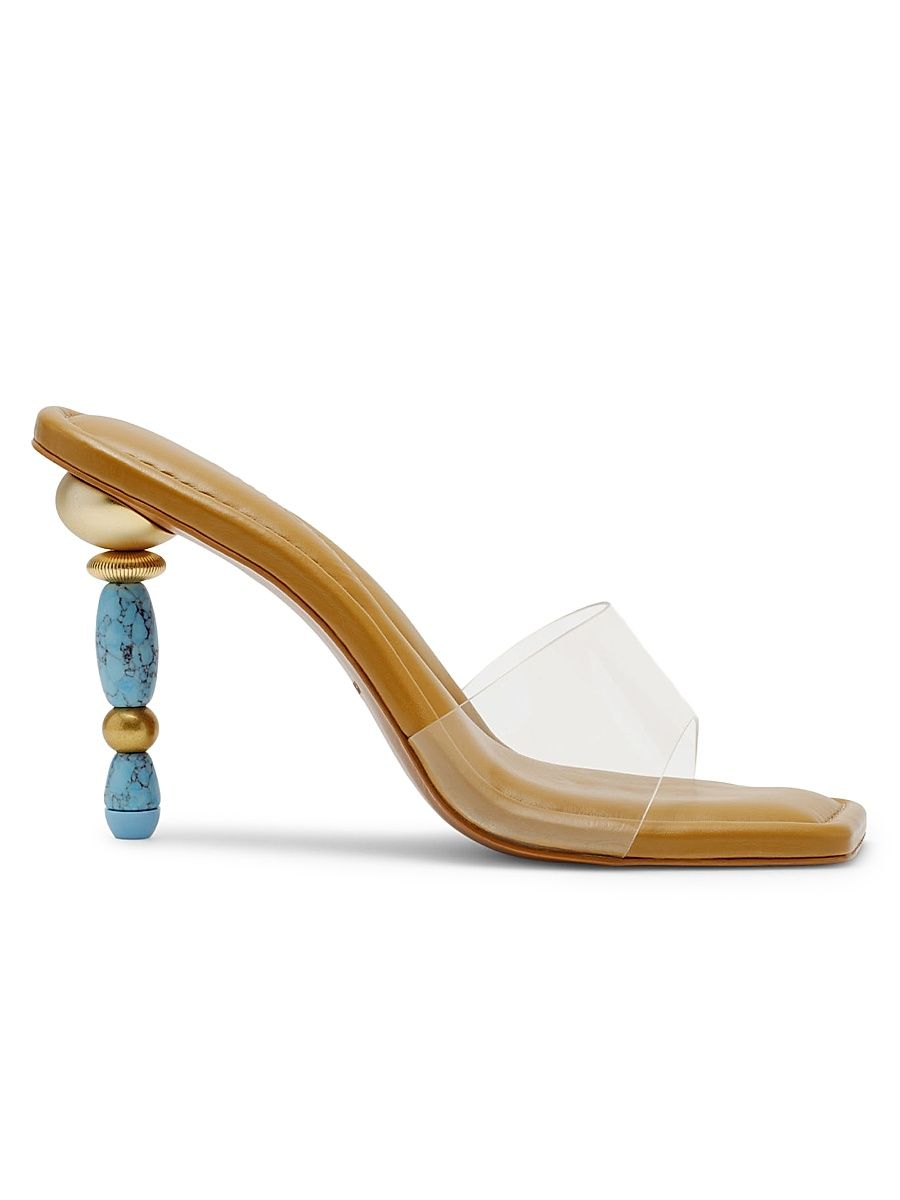 Women's Mahina 100MM Beaded-Heel Sandals - Clear Ibiza Turquoise - Size 11