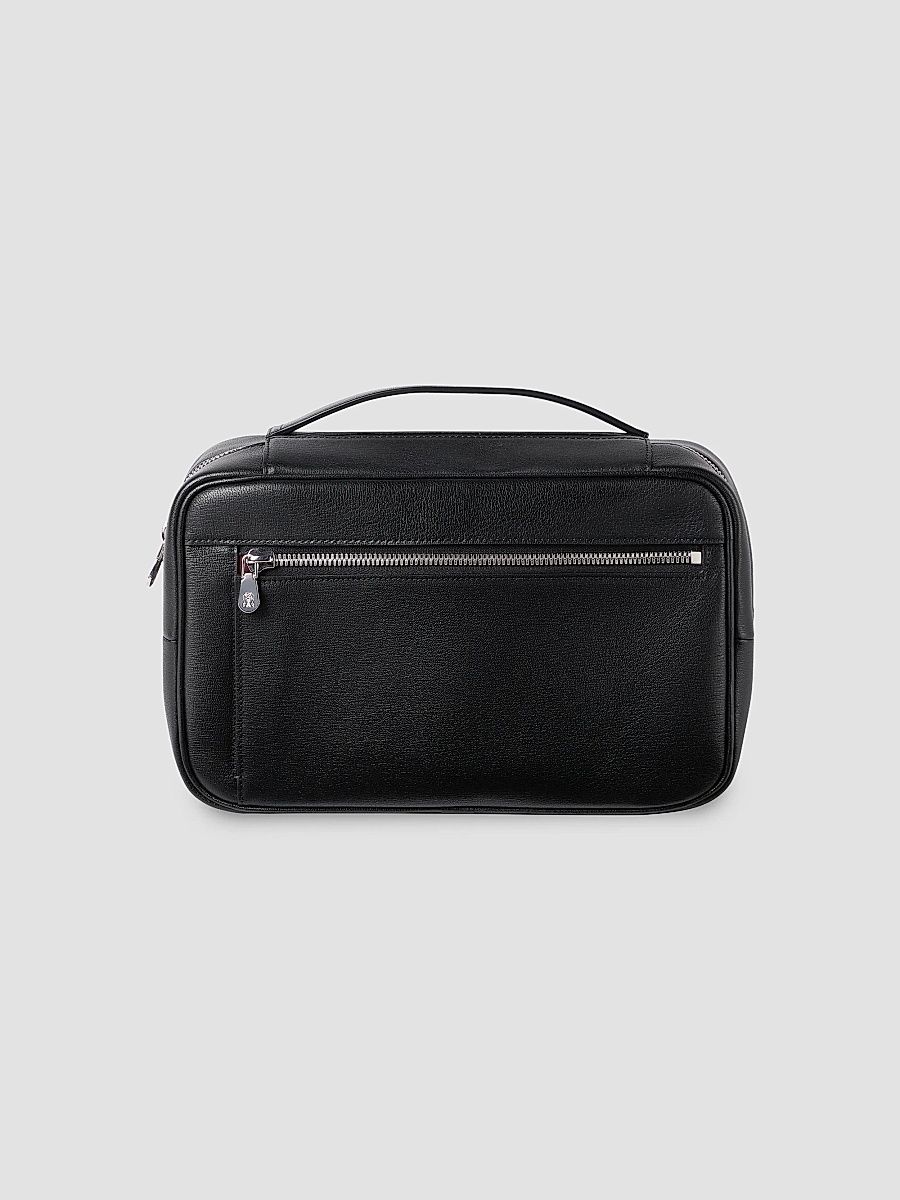 Grained Leather Travel Beauty Case - Black