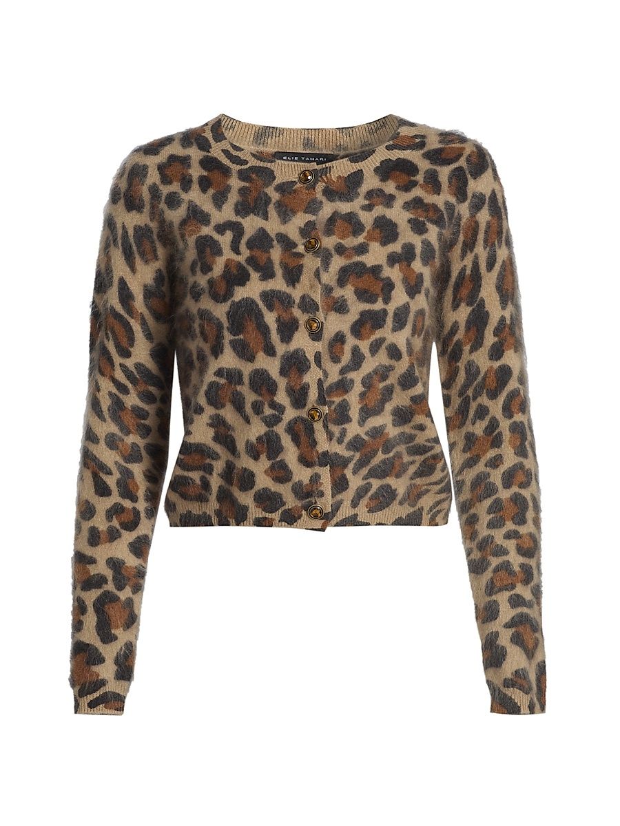 Women's Jillian Leopard Cashmere Cardigan - Cashmere Leopard - Size XL