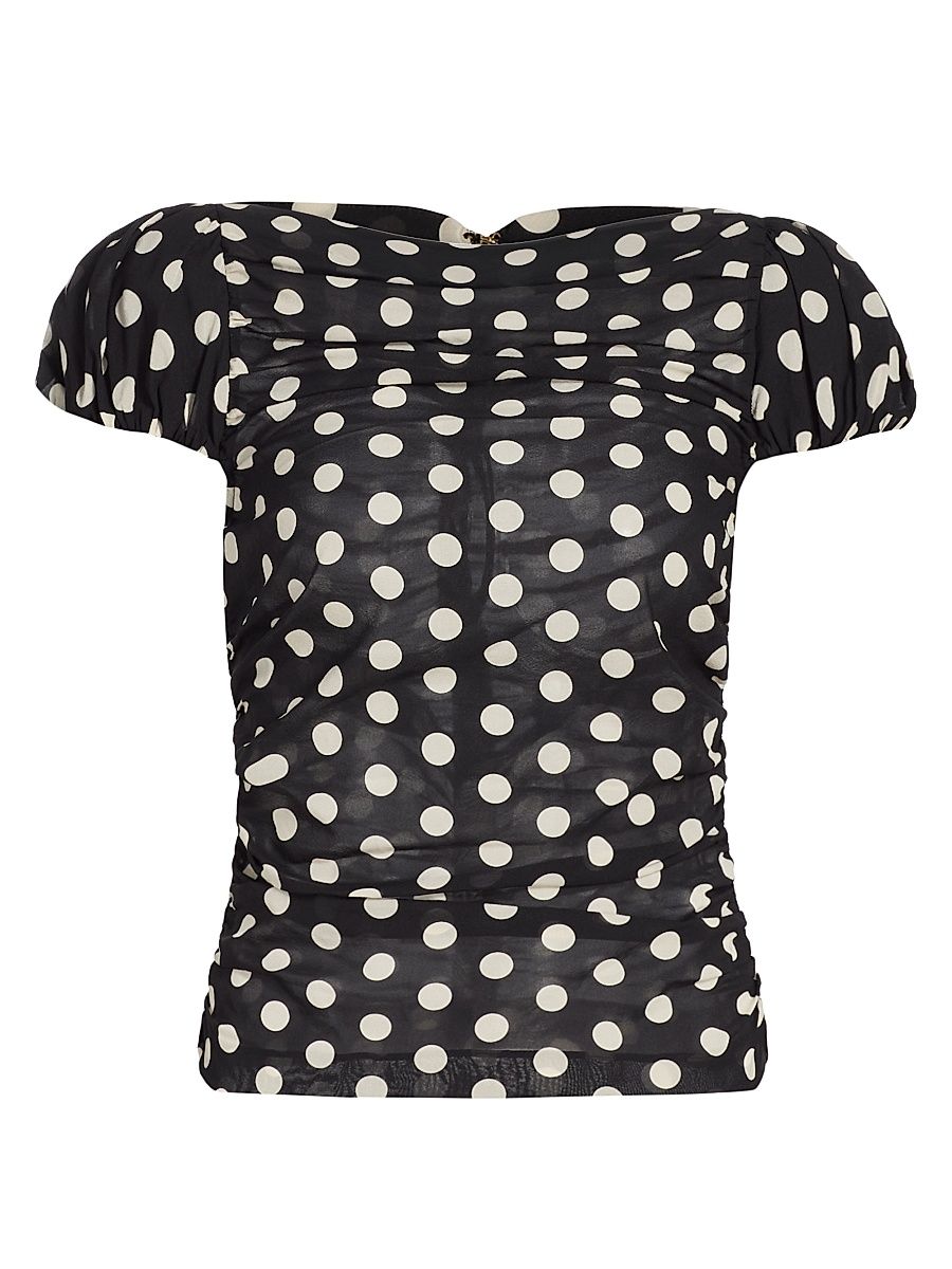 Women's Melissa Polka Dot Stretch-Silk Top - Joelle Dot Black - Size XL