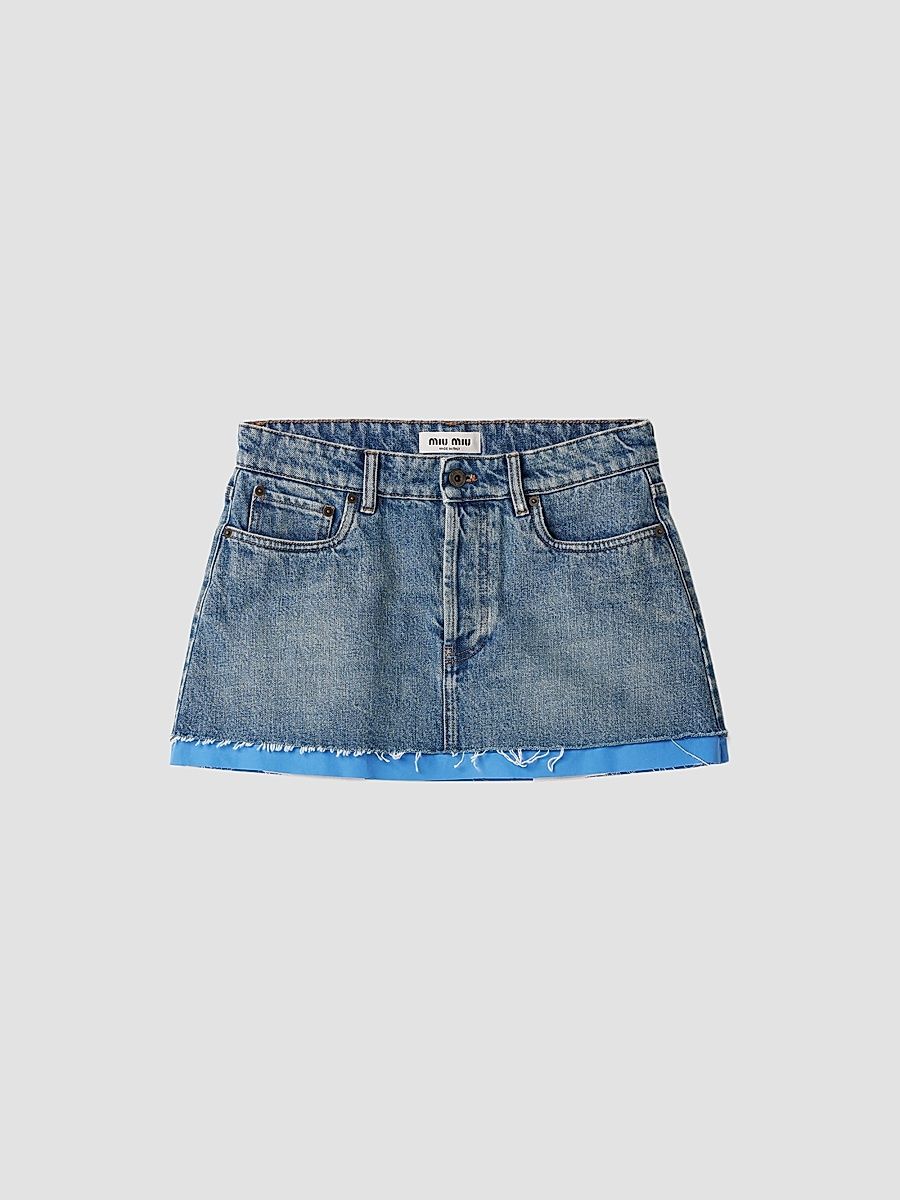 Women's Denim and Poplin Mini Skirt - Blue - Size 8