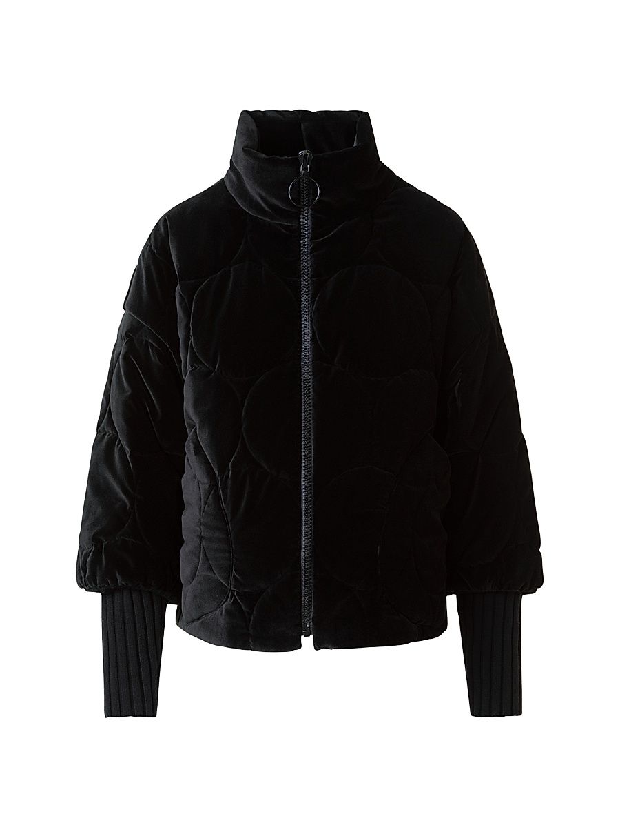 Women's Quilted Velvet Zip-Up Jacket - Black - Size 8