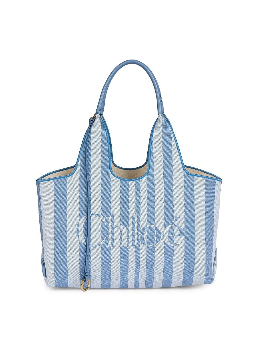 Women's Chloé Stripy Small Jacquard Tote Bag - Surfing Blue