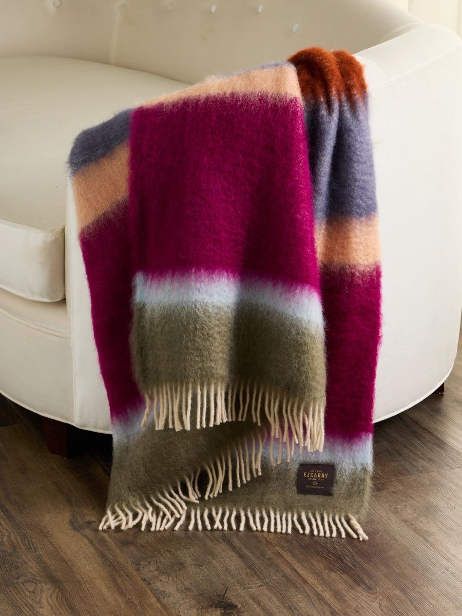 Mantas Ezcaray Matisse Striped Mohair-Wool Blend Throw Blanket - Multi Burgundy