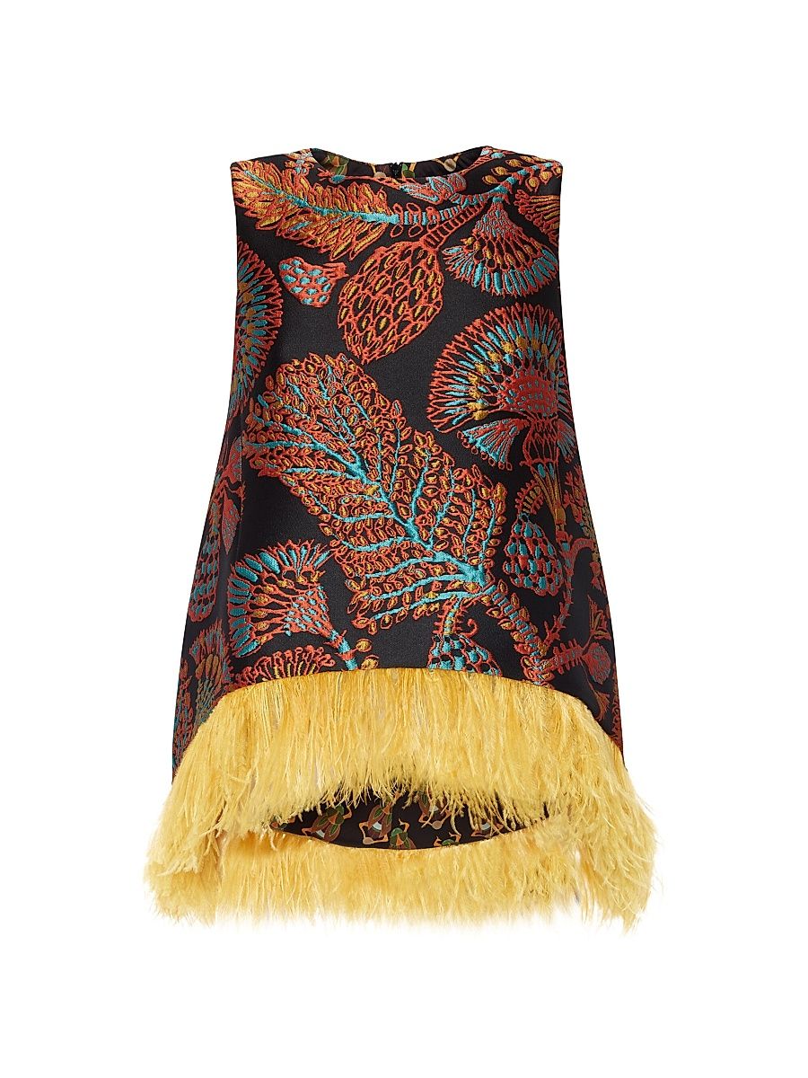 Women's La Scala Top with Feathers - Jacquard Sicomore Black - Size XL