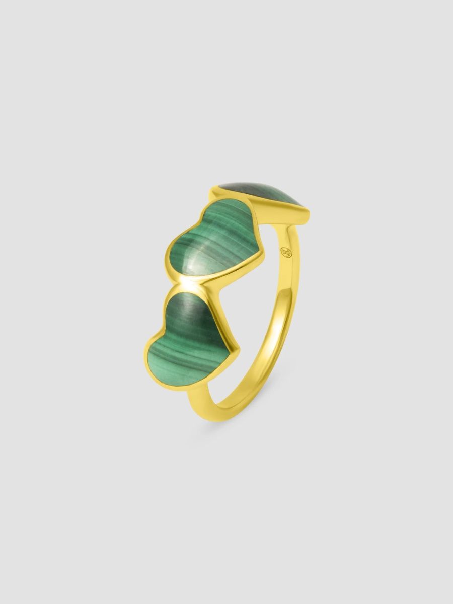 Jan Leslie Women's 18K-Yellow-Gold Vermeil & Malachite Triple-Heart Ring - Green