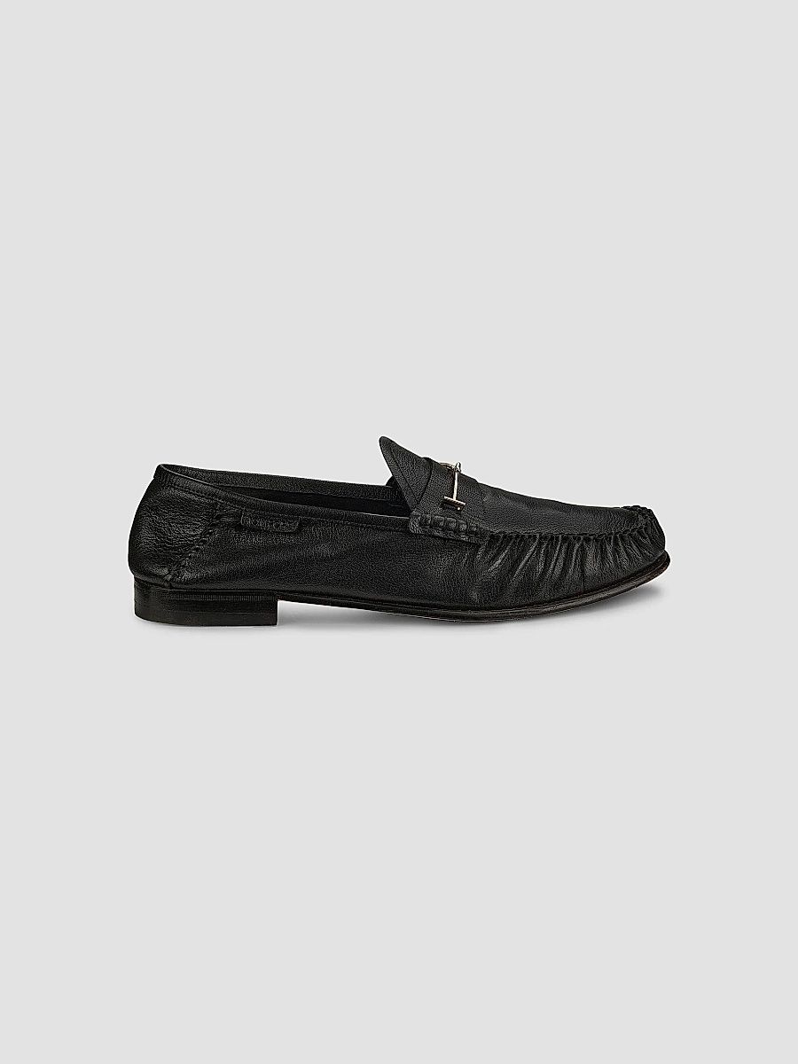 Men's Double T Hardware Leather Loafers - Black - Size 12.5