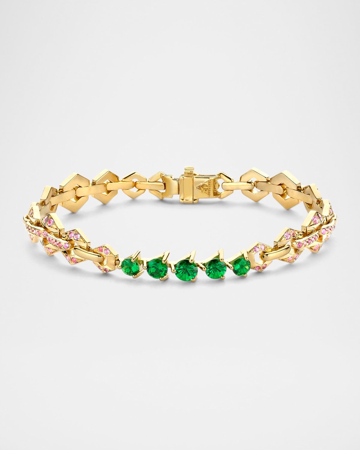 18K Yellow Gold Flow Bond Bracelet with Pavé Tsavorite and Amethyst