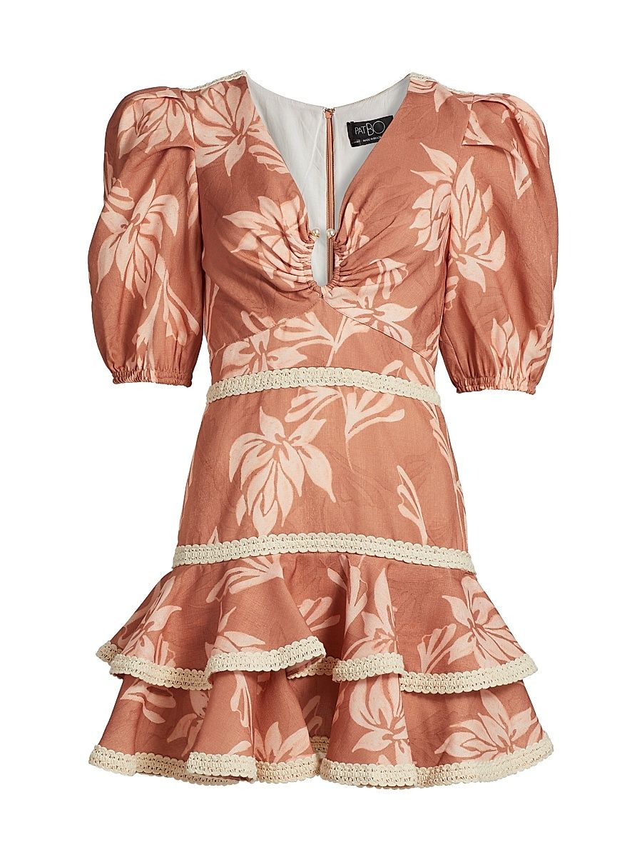 Women's Artichoke Puff-Sleeve Minidress - Beige - Size 8