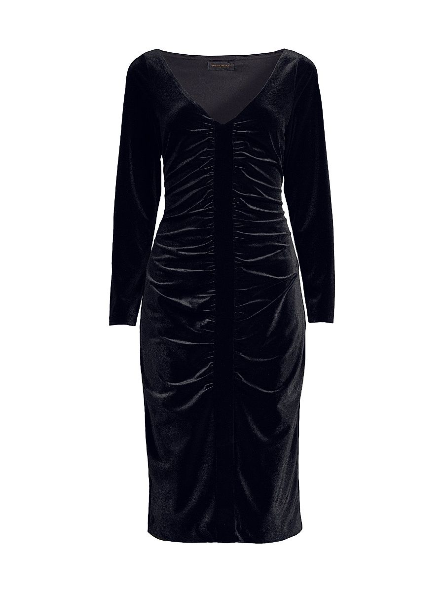 Women's Main Event Ruched Velvet Midi-Dress - Black - Size Large