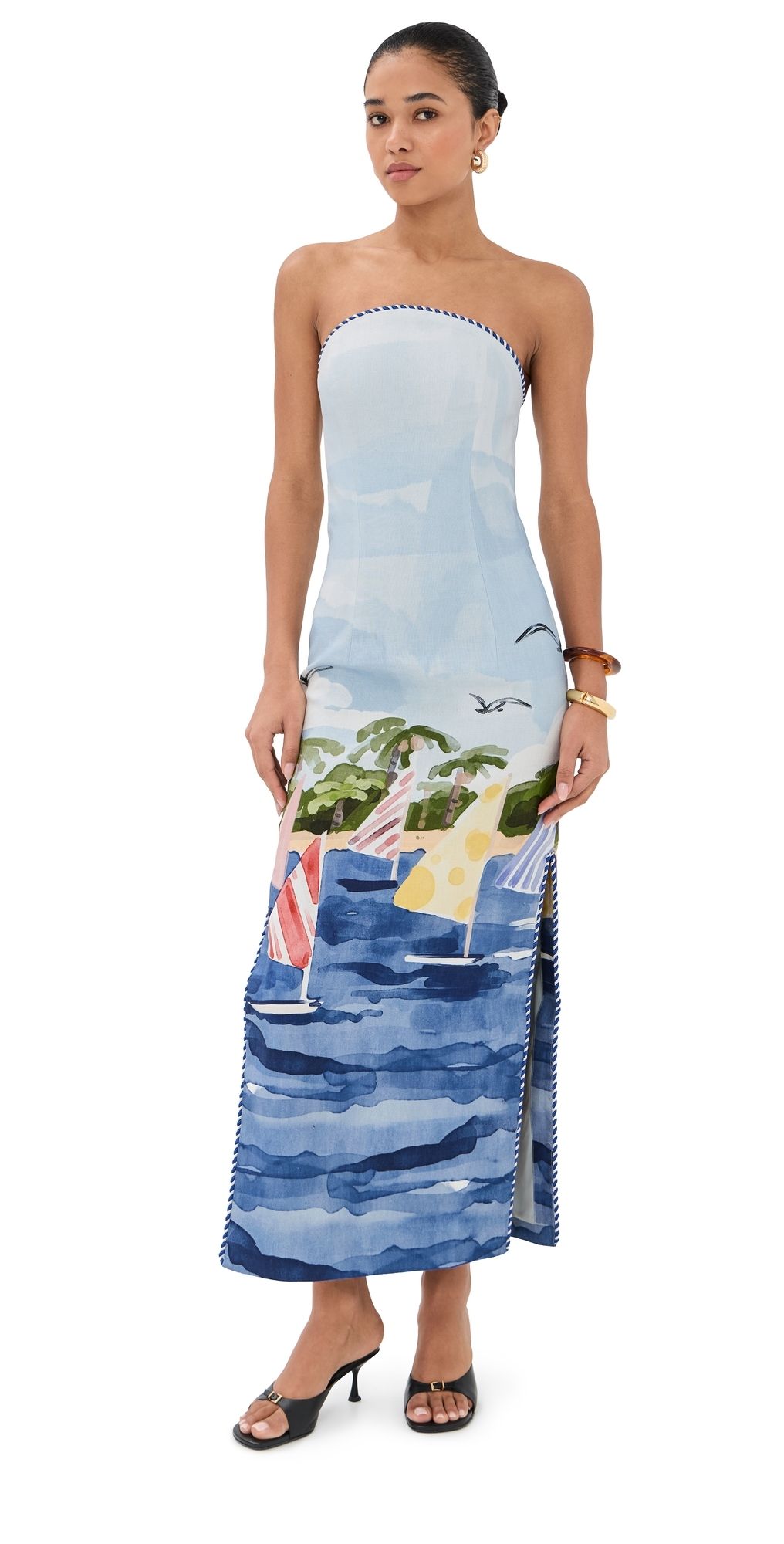 Leo Lin Ava Bustier Maxi Dress Nautical Print 16