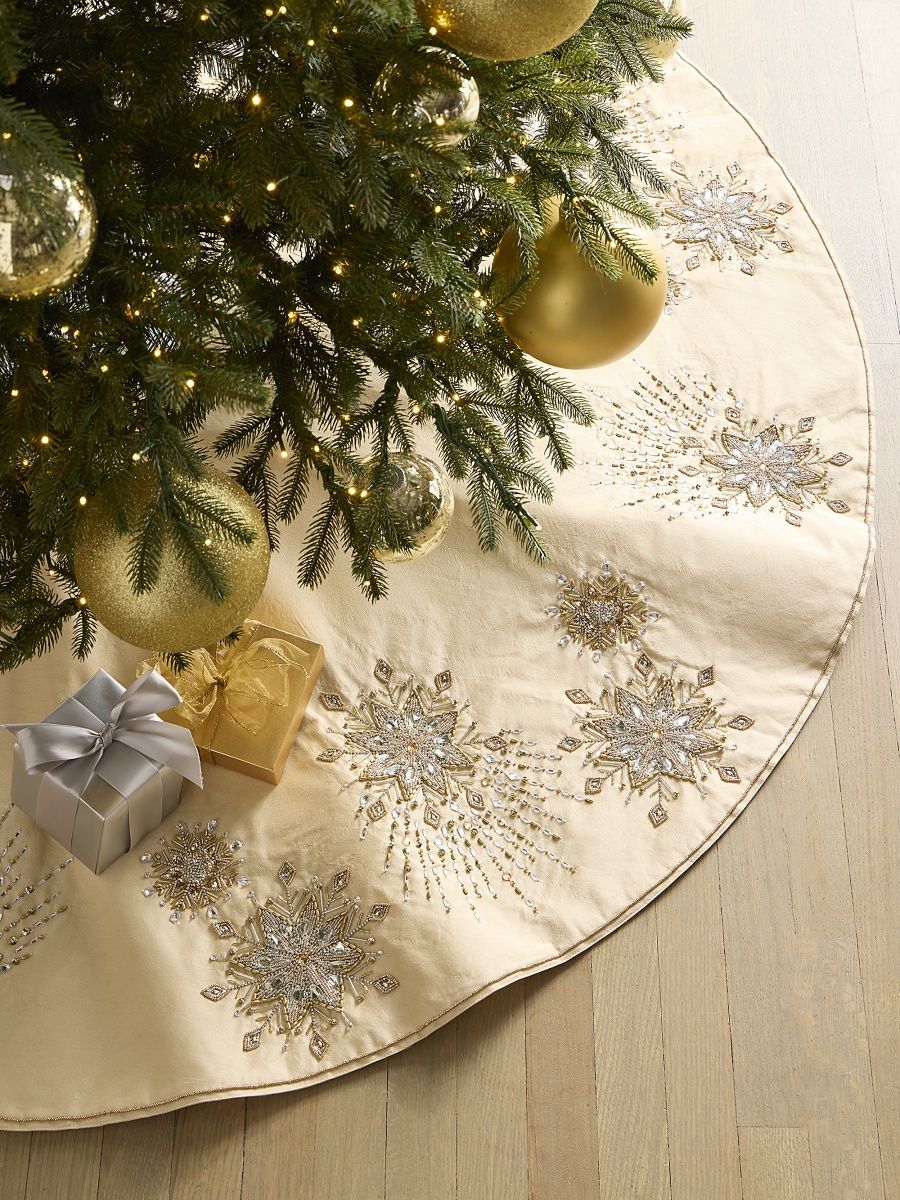 Kim Seybert Supernova Beaded Christmas Tree Skirt - Gold Silver