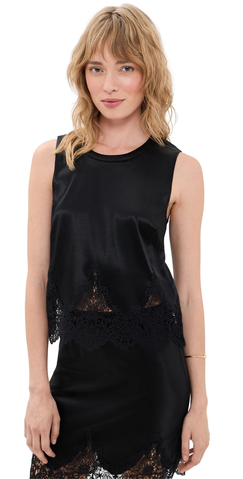 Generation Love Tegan Lace Combo Liquid Satin Top Black M