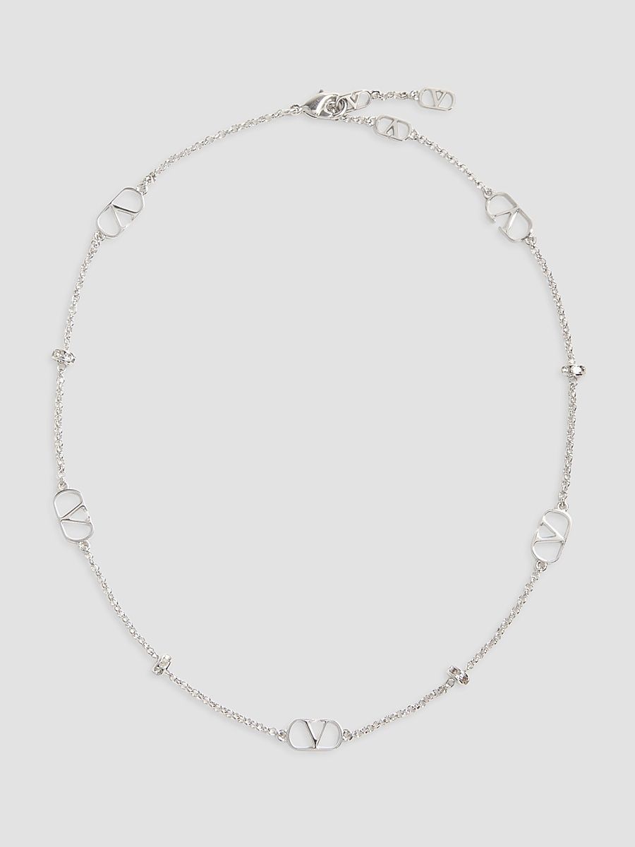 Women's VLogo Signature Metal and Crystal Necklace - Palladium