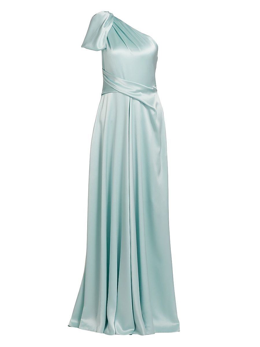Women's Satin One-Shoulder Gown - Azur - Size 12